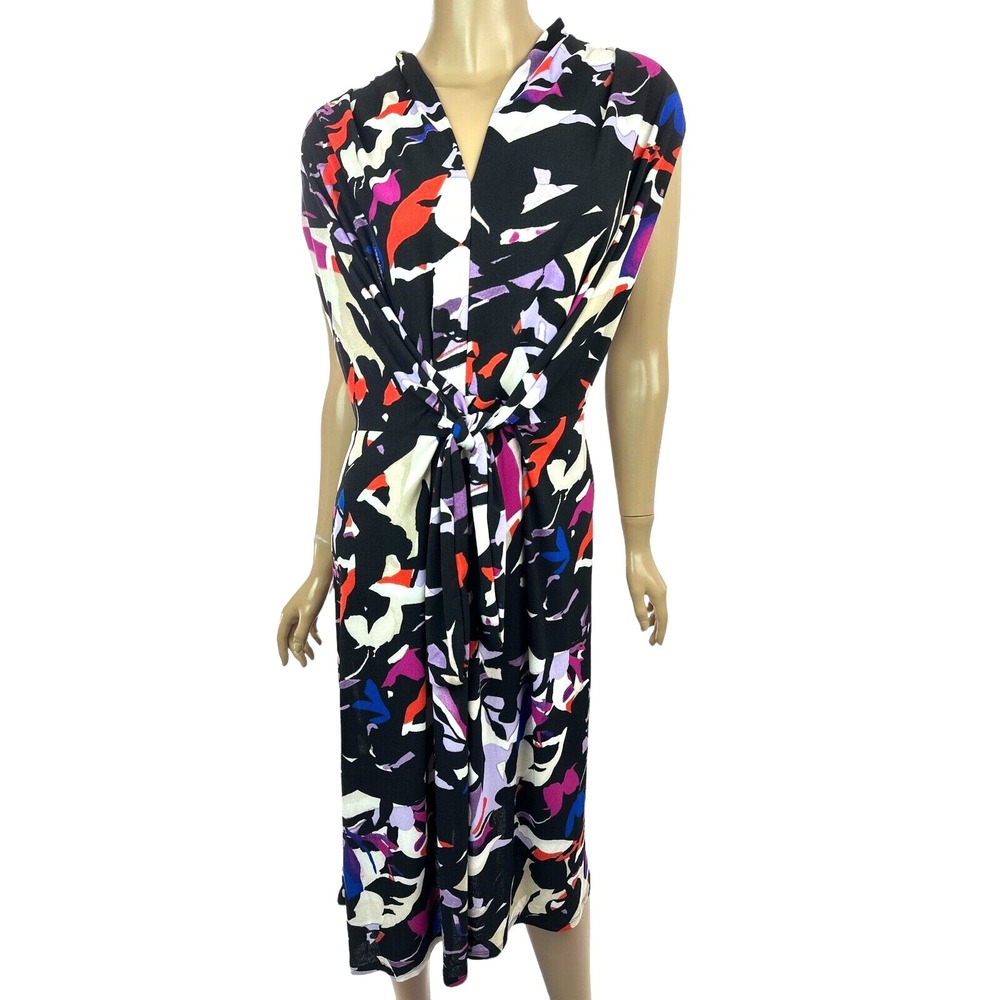 Dana Buchman Midi Dress Size 1X Sleeveless Adjustable Waist Multi-Color Pattern